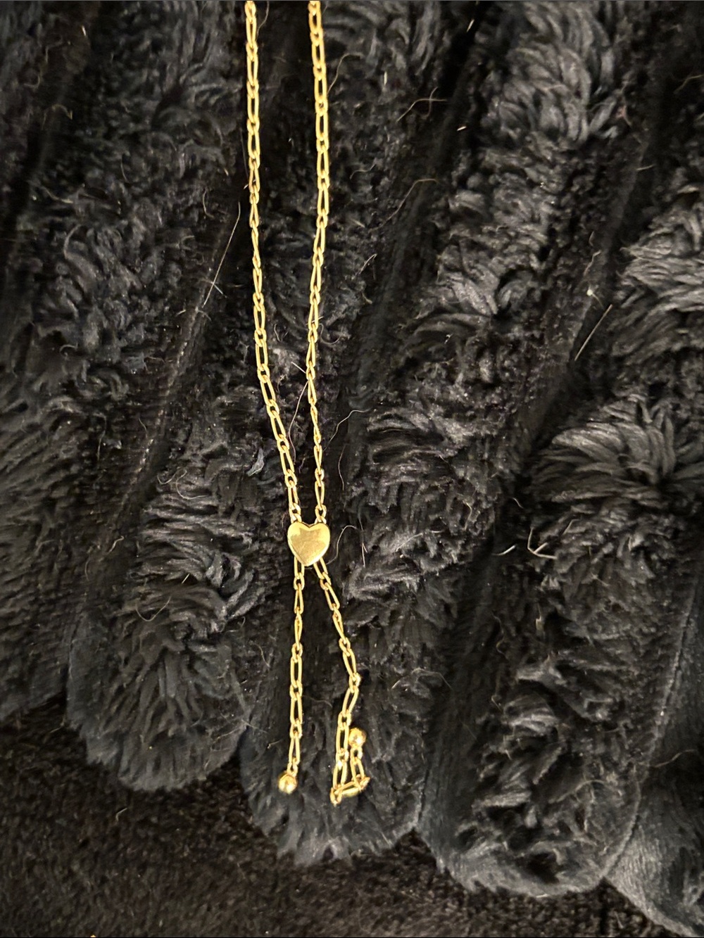 10K Gold Chain Lariat Necklace with heart Tassel Pendant - Women Jewelry